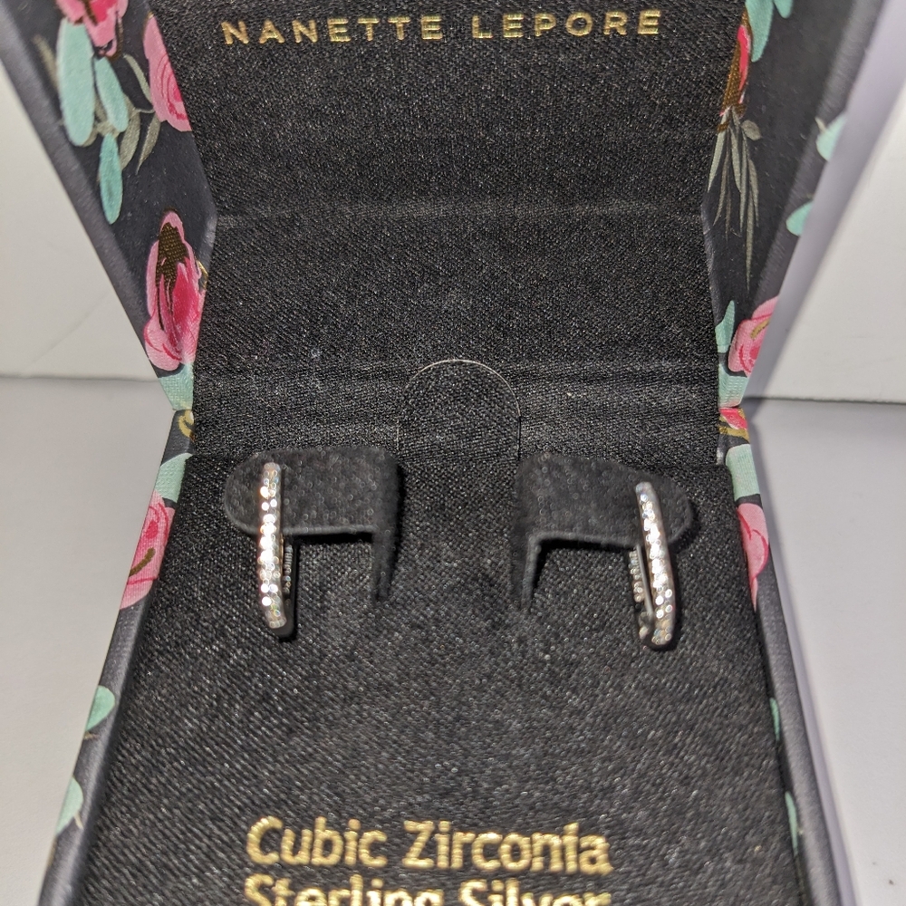 Nanette Lepore Sterling‎ Silver CZ Huggie Earrings NIB